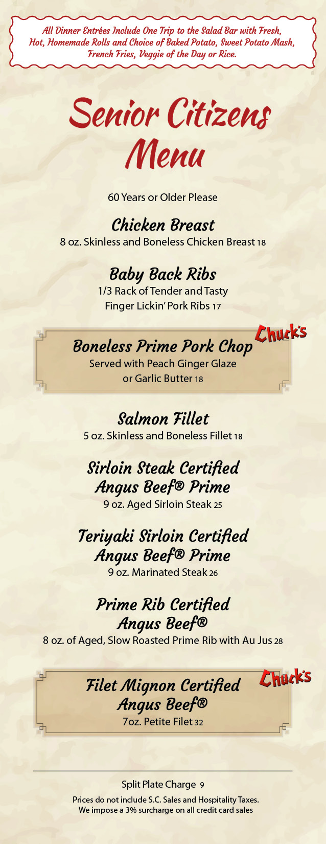 Menu - Chuck's Steak House